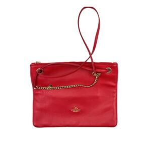 Coach Convertible Red Pebble Leather Gold Chain Adjustable Crossbody Bag Purse